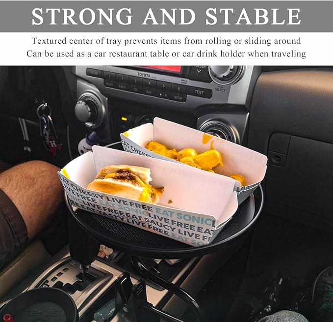 Adjustable Food Tray for Car, 360° Swivel Non-Slip Car Drink Cup Snack Table Clip Type Dining Trays, 8.7 Inch Rotating Food Table Folding Storage Tray for Most Vehicles