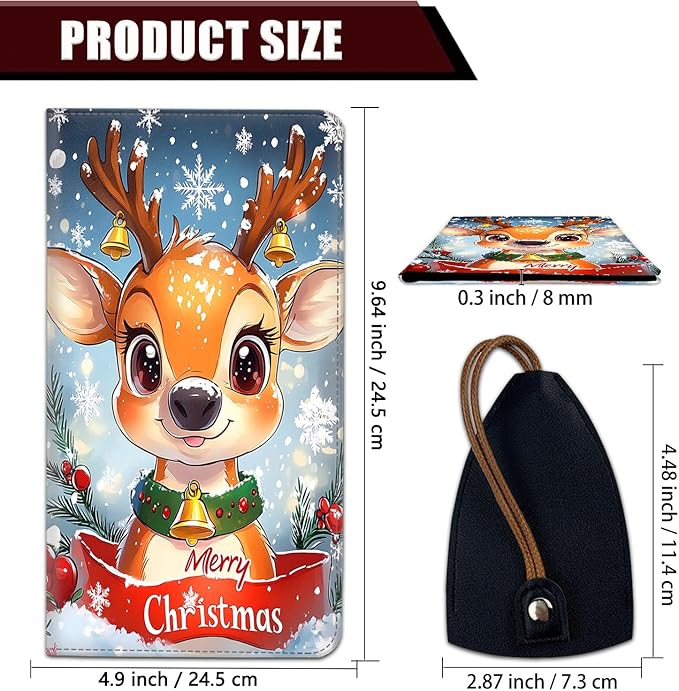 Car Registration Holder, PU Leather Vehicle Glove Box Organizer for Driver License, Document, Car Insurance Holder with Magnetic Shut, Auto Paperwork Wallet Case Accessories, Christmas Reindeer