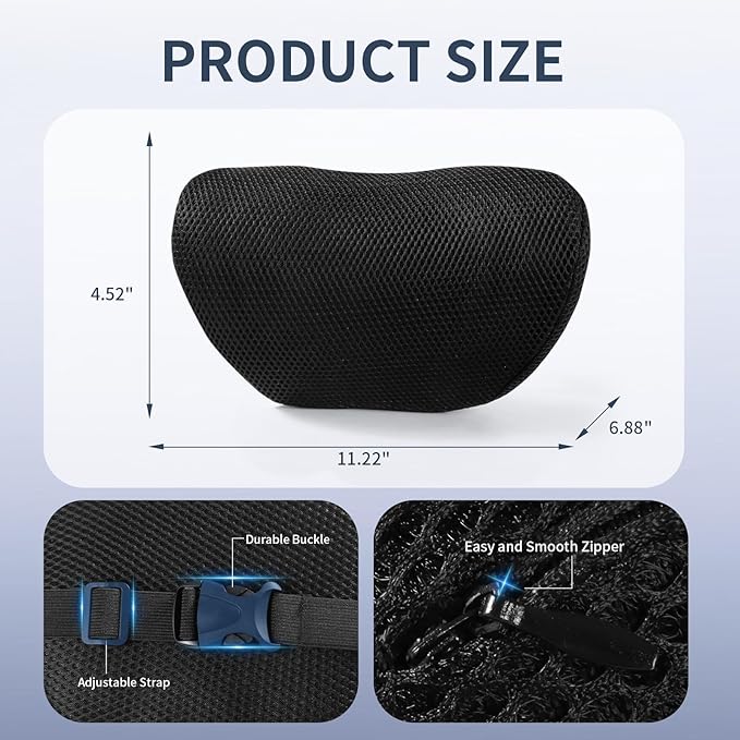 Dijialun Car Neck Pillow, Memory Foam Car Headrest Pillow for Driving with Adjustable Strap, Softness Breathable Removable Mesh Cover, Ergonomic Design for Office Chair, Driving, Black
