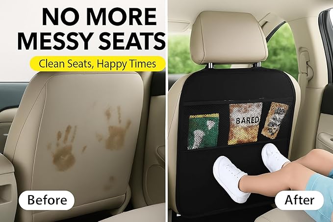 LILTOM Car Back Seat Protector with Organizer, 19"x27" XL Kick Mats, Waterproof, 3 Pockets, 2-Pack