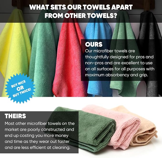 16" x 16" All Purpose Microfiber Towels - 50 Pack - Reusable Wash Cloths, Dust, Kitchen, Car, Shop Rags for Cleaning (Yellow)