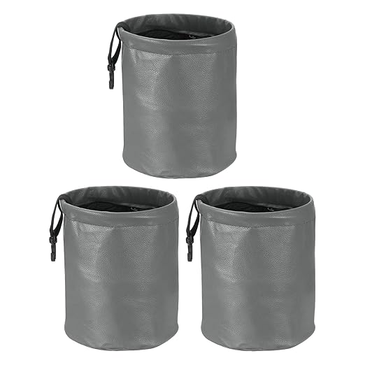 HARFINGTON 3 Packs Car Trash Can 0.9 Gallon Foldable Leak-Proof Garbage Organizer Portable Hanging Waterproof Truck Trash Bins for Van Automotive Vehicle Front Seat, Gray