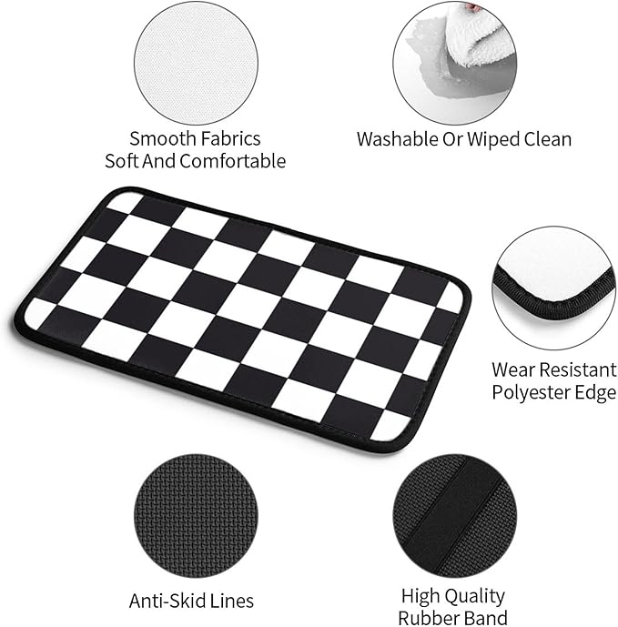 THOEWONG Black White Race Checkered Flag Calibration Chess Grid Auto Center Console Cover Pad Car Armrest Seat Box Cover Cushion Universal for Most Vehicle SUV Truck Car Accessories Decor
