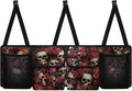 Skull Floral Car Trunk Organizer, Backseat Hanging Large Storage with Adjustable Straps & 4 Pockets, Waterproof Collapsible Cargo Bag, Car Interior Accessories for SUV, Truck, Van
