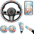 Starfish & Seashells 6pcs Car Steering Wheel Cover Set Car Armrest Cover Handbrake Coer Auto Interior Sets for Men Women Fit for Trucks Vans Suvs