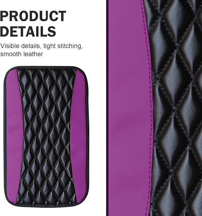 Car Center Console Cover, Leather Armrest Seat Cover Protector, Universal Waterproof Armrest Pad, Car Decoration Accessories, Fit for Most Cars, Vehicles, SUVs (Purple)