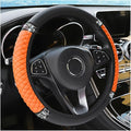 Leather Car Steering Wheel Cover, 15 Inch Colorful Rhinestones Elastic Auto Steering Wheel Protector, Bling Steering Wheel Cover for Women Men, Car Accessories for Cars, Vehicles, SUVs (Orange)
