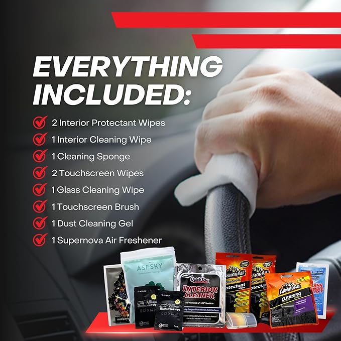 XXL Supernova Car Cleaning Kit | Interior Car Detailing Kit Includes Wipes for Dashboard, Electronic Screens and Glass, Cleaning Gel, Soft Detail Brush, & Supernova Air Freshener