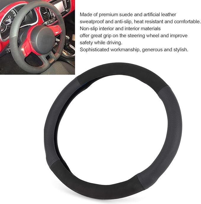 15in Stee Wheel Cover, Suicial Leather Stee Wheel or, Non Slip Comable Grip for Car Modification, Heat e Wheel Cover