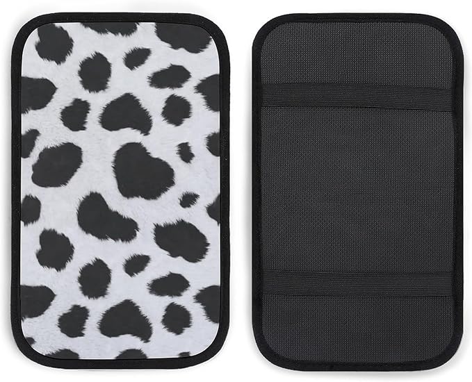 Black and White Cow Faux Fur Car Center Console Cushion Pad,Waterproof Armrest Seat Box Cover Protector,Comfortable Car Decor Accessories Fit for Most Cars, Vehicles, SUVs