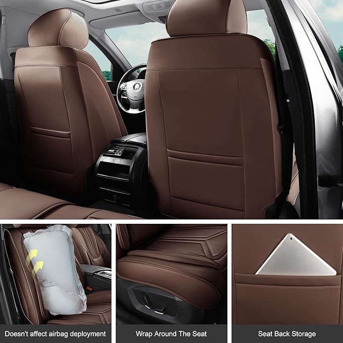 SCDOOCA Car Seat Covers Full Set Brown, Luxury Leather Car Seat Covers, Waterproof and Breathable Seat Covers, Universal Car Seat Protector Fit for Cars, Trucks, SUVs, Pick-ups (Full Set)