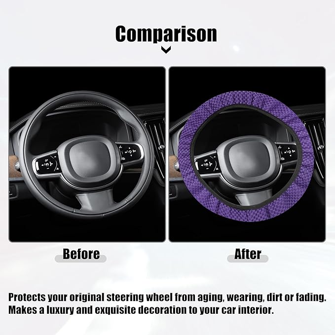 X AUTOHAUX Steering Wheel Cover Universal Elastic Stretch Antislip Breathable Microfiber Ice Silk Interior Trim Wheel Protector for Car Truck SUV Purple