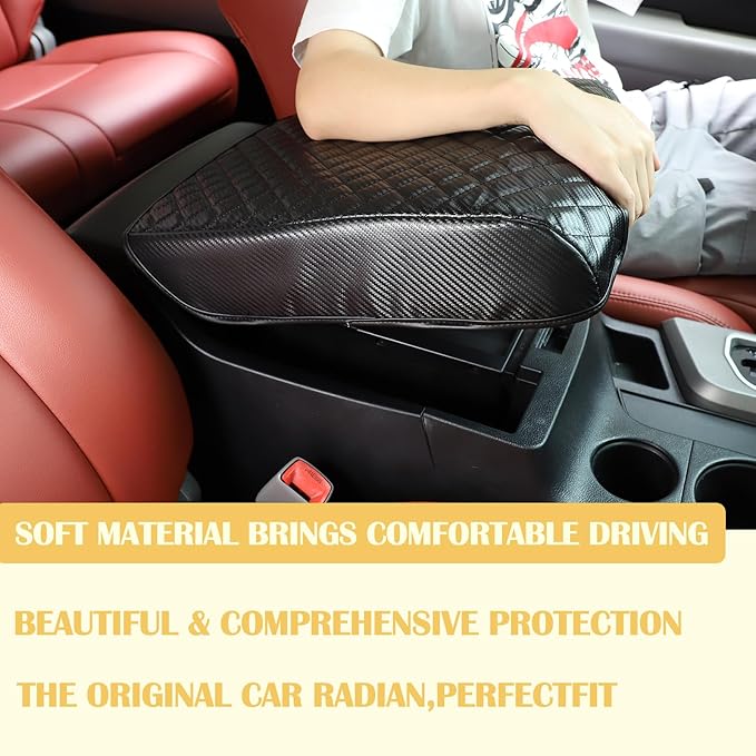 Armrest Box Cover, Center Console Armrest Cover Kit Compatible with Toyota Tundra 2007-2013 & Sequoia 2008-2015, Console Armrest Cushion Automotive Customized Console Armrest Cushion (carbon fiber)