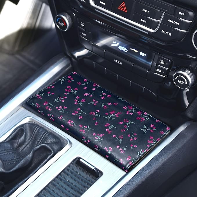 ALAZA Pink Purple Floral Car Registration and Insurance Card Holder Vehicle Glove Box Car Organizer Driver License Documents Holder Waller Case Organizers