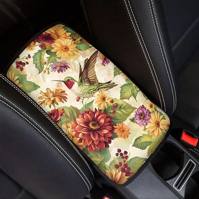 Hummingbird Daisy Print Auto Center Console Cover Arm Rest Cover for SUV Truck,Soft Car Arm Rest Cover Universal Fit