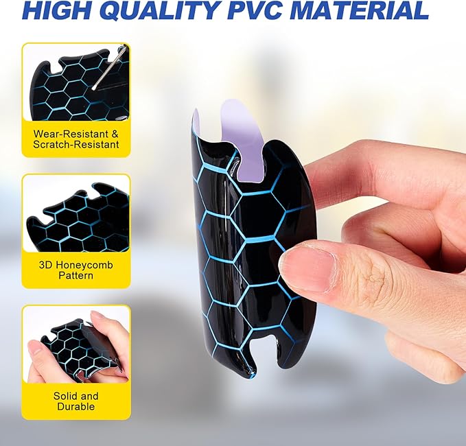 8 Pcs Car Door Handle Sticker, 3D Honeycomb Pattern Car Door Cup Protector, Universal Anti Scratches Auto Doors Handle Protective Film (Black Blue)
