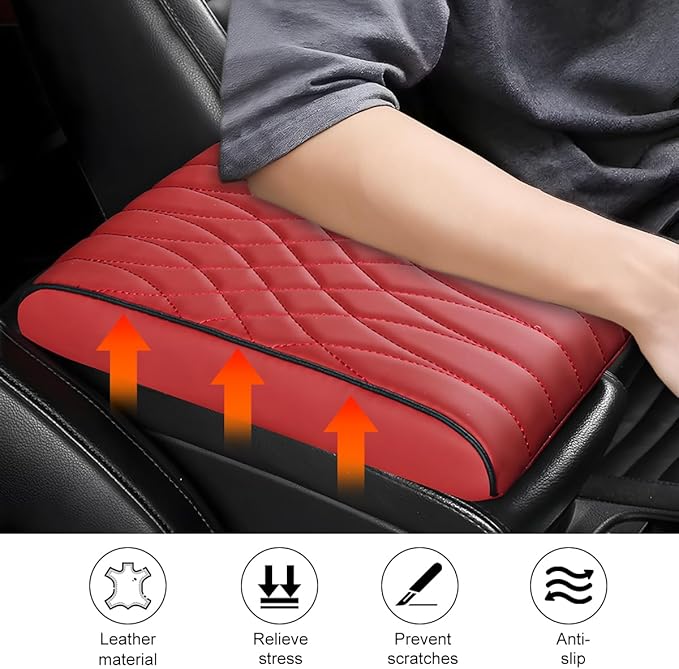 BESULEN Car Center Console Cover, Memory Foam Scratch & Wear Resistant Vehicle Armrest Storage Box Cushion Pad, Auto Interior Middle Console Protector, Universal for Sedan RV Pickup (Red)