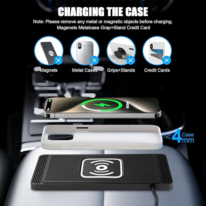 ZPSHYD Wireless Car Charger Charging Pad 15W Non Slip Fast Charging Phone Charger 4 Charging Modes, Compatible with Android iOS Qi Devices (1m Cable USB Port)