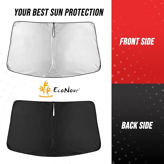 EcoNour Windshield Sun Shade Compatible for Tesla Model 3 & Model Y 2017–2026 | Custom Fit EV Front Window Sunshade | Foldable Heat & UV Reflective Sun Visor