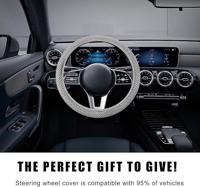 Car Steering Wheel Cover, 15 Inches Automotive Steering Wheel Protector, Elastic Stretch Steering Wheel Cover for Most Vehicles, Universal Interior Decor Car Accessories (Gray)