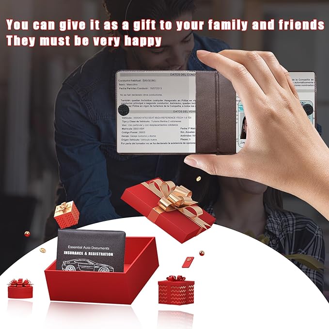 Ziciner Car Registration Insurance Holder, 2Pack Essential Auto Card Document Glove Box Organizer with Touch Fastener, Vehicle Interior Accessories Perfect for Most Car, Truck, SUV (Brown/Back Flag)