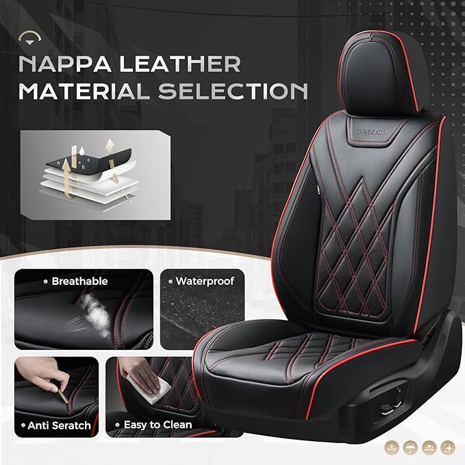 Coverado Car Seat Covers Full Set, Seat Covers for Cars, Waterproof Leather Automotive Seat Cover, Universal Car Interior Protectors Cushion for Most Cars