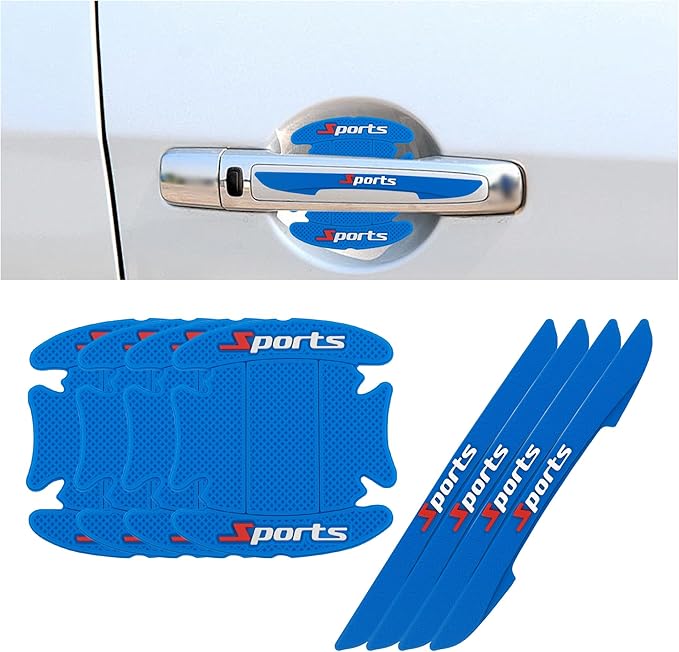 8PCS Car Door Handle Protectors,Stylish PVC Car Door Edge Protector with Sport Word Can Avoid Scratching,Universal Car Door Handle Cup Protector Suitable for Most Vehicle (Blue)