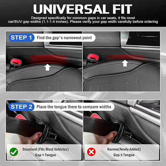 Car Seat Gap Filler Organizer 4 pcs, Universal Car Seat Gap Blocker with Storage Slot, Leak-Proof Seat Gap Plug for Car SUV Truck, Automotive Interior Accessories, Black (4 pcs, Black)
