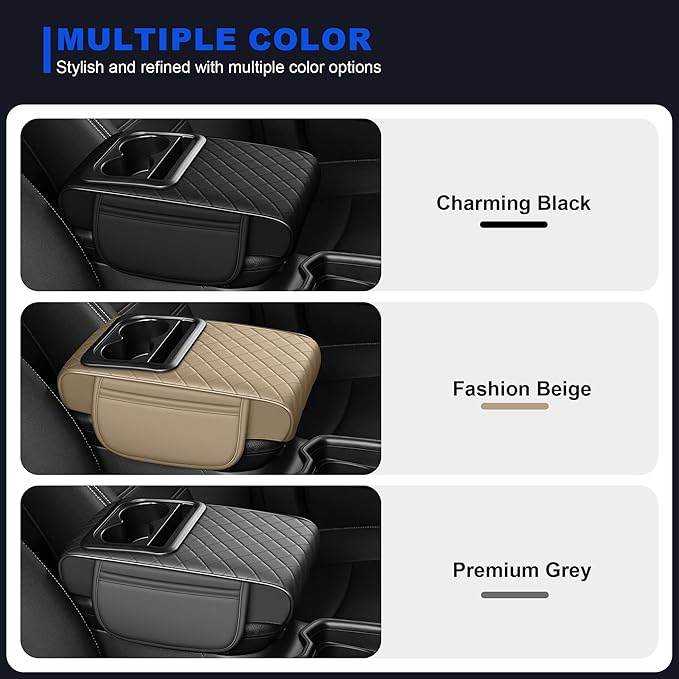 Upgraded Car Center Console Cover Fit for Subaru Forester Thick Leather Car Armrest Cover with 2 Storage Pockets,Cup Holder,Phone Slot(Black)
