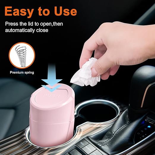 Kincown Car Trash Can, Mini Car Trash Bin with Lid, Leakproof Cup Holder Car Garbage Can with 20 Trash Bags, Vehicle Front Back Seat Organizers and Storage for Car, Home, Office, Pink