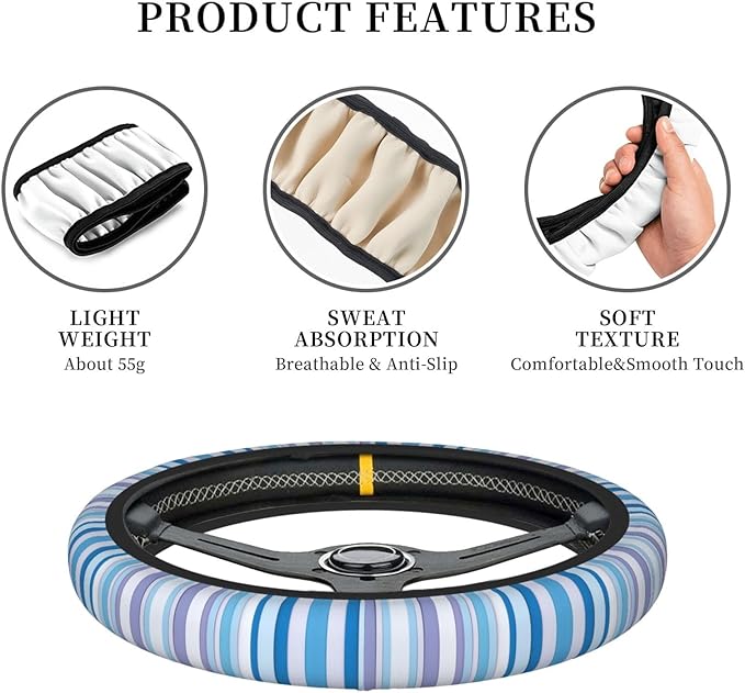 Colored Vertical Stripes Geometric Neoprene Steering Wheel Covers Women Men Car Accessories, Universal 15 Inch Fit Auto, Suvs, Truck