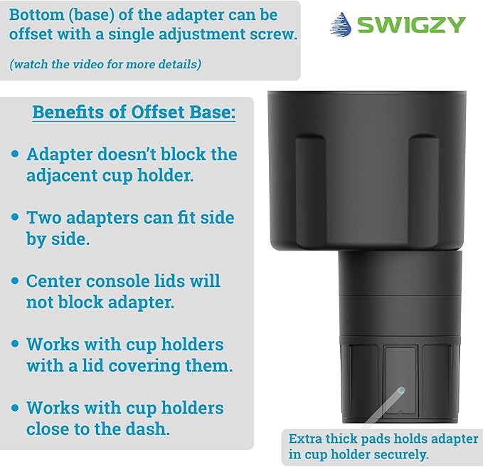 Swigzy Car Cup Holder Expander (Long Base) - Adjustable Expandable Insert Extender, Automotive Adapter Holds Hydro-Flask, Yeti, Nalgene, Large (32 40 oz) Water Bottles, Big Drinks - Universal