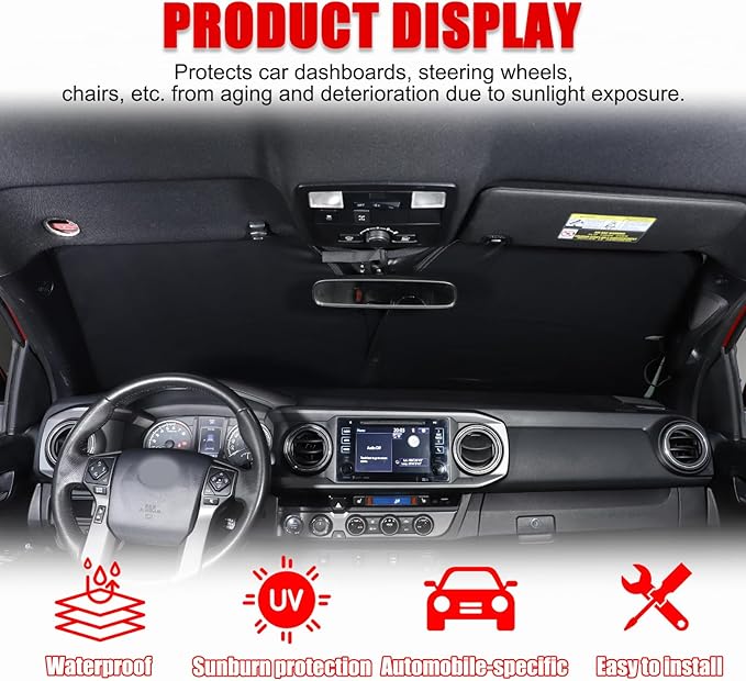 LLKUANG Car Windshield Sun Shade Compatible with Toyota Tacoma 2006-2024 Auto Windshield Sunshades Foldable Blocks UV Rays Sun Visor to Keep Your Vehicle Cool and Damage Free (Style F)