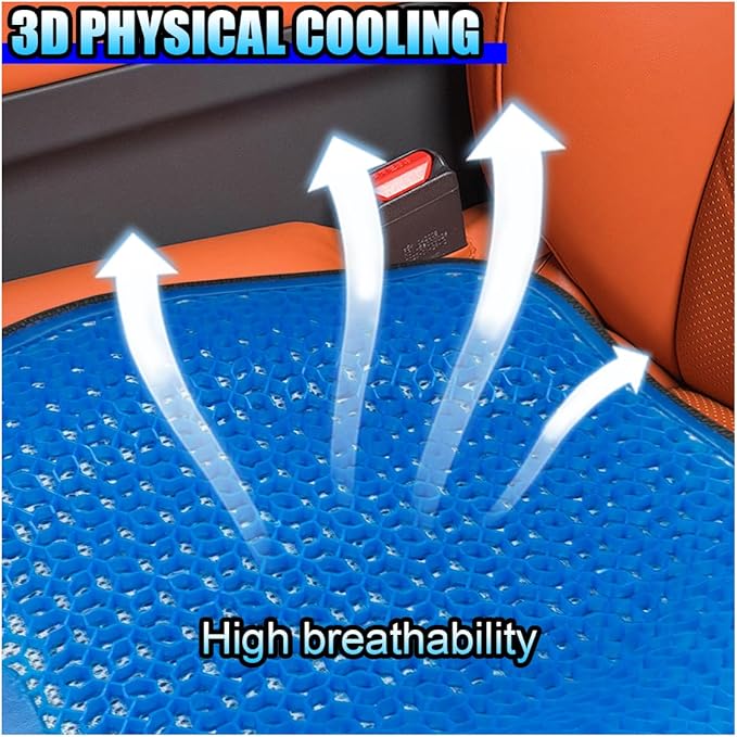 Gel Car Seat Cushion, Cooling Breathable Car Driving Seat Protector Cover, Comfortable Anti-Slip Chair Cushion Pad, Universal Automotive Interior Accessories for Sedan & Office (Blue)