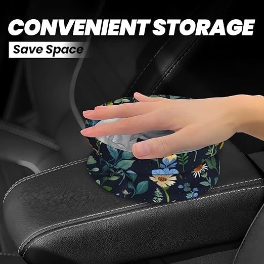 Floral Navy Blue Car Trash Can Garbage Cans Foldable,Cute Hanging Car Organizer and Storage Bag Leak Proof, Auto Back Seat Trash Bin Universal for Truck, SUV, Outdoor Travel