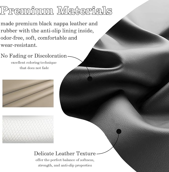 Black Beige Car Steering Wheel Cover, Nappa Leather, Bottom Color Blocking, Universal 14.5-15 Inch Leather Anti-Slip Breathable Auto Steering Wheel Covers for Men Women