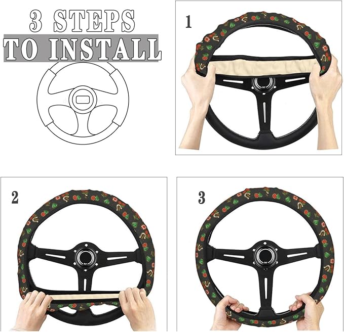 FeHuew Dice Diamond Cherry Steering Wheel Cover for Women, Girls 15 inch Universal Auto Car Anti Slip Wrap Steering Wheel Covers Fit for Vehicles, Truck, SUV