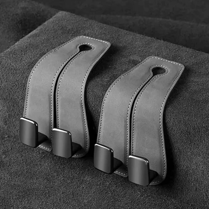Auto Backseat Hangers, 2 in 1 Car Seat Organizer Hook, PU Leather Vehicle Hooks, Vehicle Backseat Hanger, Multifunctional Car Seat Back Double Hook for Purse Cloth Grocery Bags