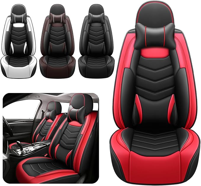Car Seat Covers Fit for Chevy Trax 2015-2025, Side Airbag Compatibility, 3D Lumbar Support and Seamless Fit, Easy to Clean Sports Seat Cover2 Pcs Front with Pillow, Black Red