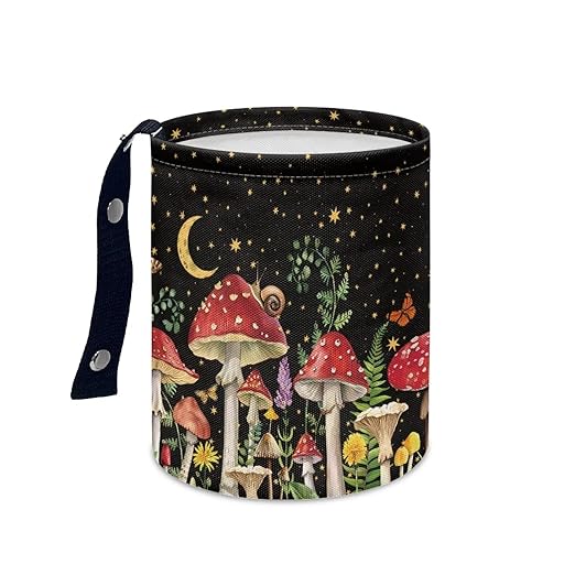 Brosoneto Mushroom Starry Sky Collapsible Floral Trash Can - Accessories for Cars, Camping & Family Gatherings, Easy to Clean