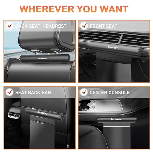 Car Trash Can Bin with 42pcs Trash Bags - Mini Car Trash Bag Hanging Easy Mount,Waterproof Car Trash Can for Back Seat, Roller Type Trash can for Car, Office,Kitchens,During Travel (Silver)
