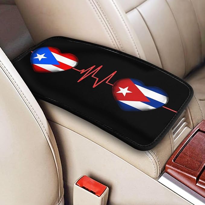 Auto Center Console Pad Puerto Rico Porto Rico Puerto Rican and Cuba Cuban Flag Be of one Mind Car Armrest Cover Armrest Seat Handrail Box Cover Cushion Universal Decoration Protector Accessories