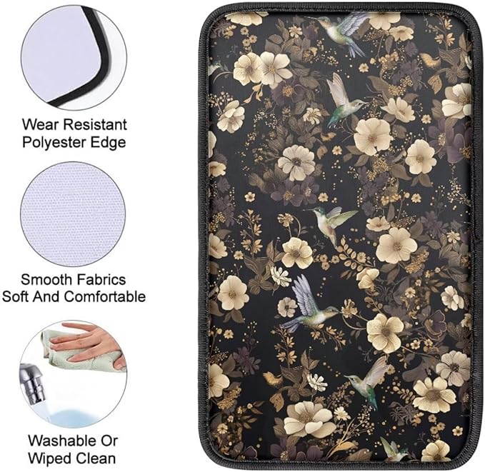 Hummingbird Floral Print Universal Center Console Cover Armrest Cover for Car SUV,Fashion Car Arm Rest Cover Pad for Women