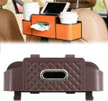 NOSBING Car Organizer And Storage Box, Back Seat Car Organizer, 5 in 1 Multifunctional Car Back Seat Storage Box with Drink Cup Holder Tissue Box, for Hold Phone,Snacks, Drinks, Handbag (Brown-B)