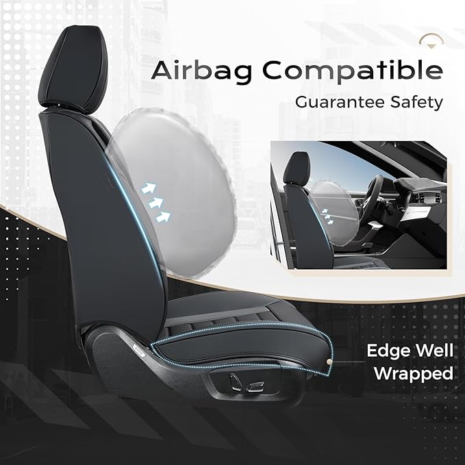 Coverado Car Seat Covers Full Set, Seat Covers for Cars, Front Seat Covers and Back Seat Cover Waterproof Leather Automotive Seat Cover, Universal Car Interior Protectors Cushion for Most Cars