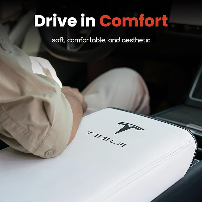 Polwlamks Center Console Armrest Cover for Model Y/Model 3, Soft Leather Pad Armrest Protector Armrest Box Cushion Compatible with New Tesla Refresh Model Y (2020-2026) / Model 3 (2019-2025)