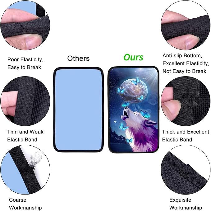 JANENFNA Car Armrest Cover Pads Universal Fashion Cute Auto Center Console Armrest Cover Pad with 2PCS Car Coasters Soft Waterproof Car Armrest Seat Protector for Women,Growling Wolf Butterfly