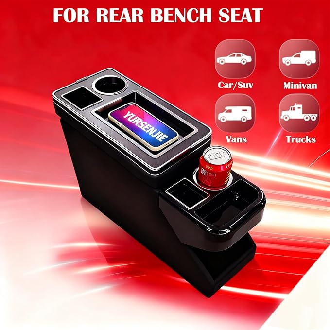 YURSENJIE Truck Center Console Organizer Between Seat for Minivans, SUVs, Middle Van Bench Organizer for Floor Between The Back Seat Console 18 Wheelers with Sliding Lid Design