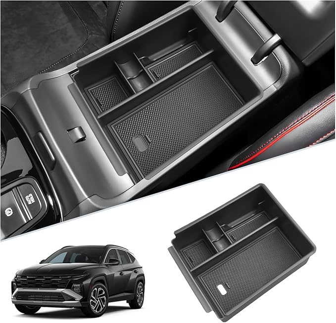 SKTU for 2025 2026 Hyundai Tucson Center Console Organizer for 2025 2026 Hyundai Tucson (SE/SEL/XRT) Console Tray 2025 2026 Tucson Accessories Insert ABS Armrest Storage Box with Coin Holder (Black)