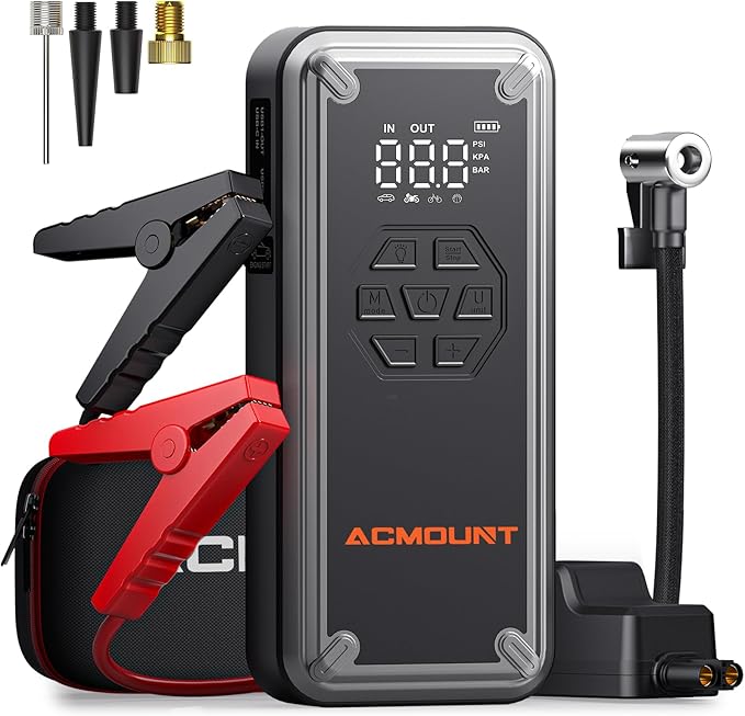 Acmount W160 Jump Starter with Air Compressor 5000A Car Battery Jump Starter 150PSI Tire Inflator/Air Pump, 12V Portable Jump Pack (Up to 9L Gas/8L Diesel Engine), Emergency Car Kit, Idea Gift for Man